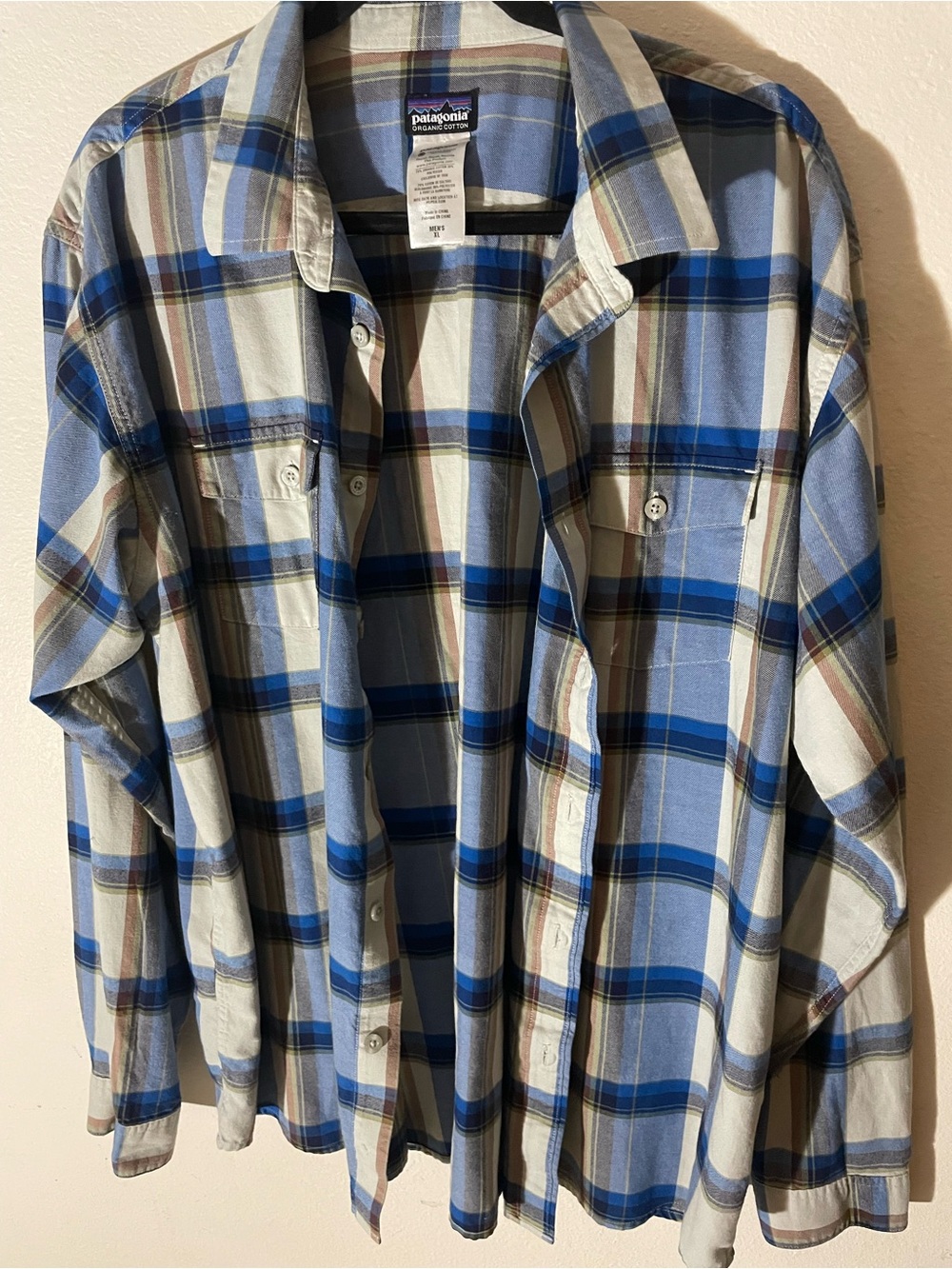 Patagonia Blue, Navy and White Plaid Button-Down Shirt